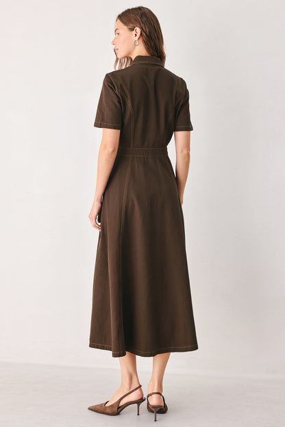Classic Vintage Collared Everyday Midi Dress