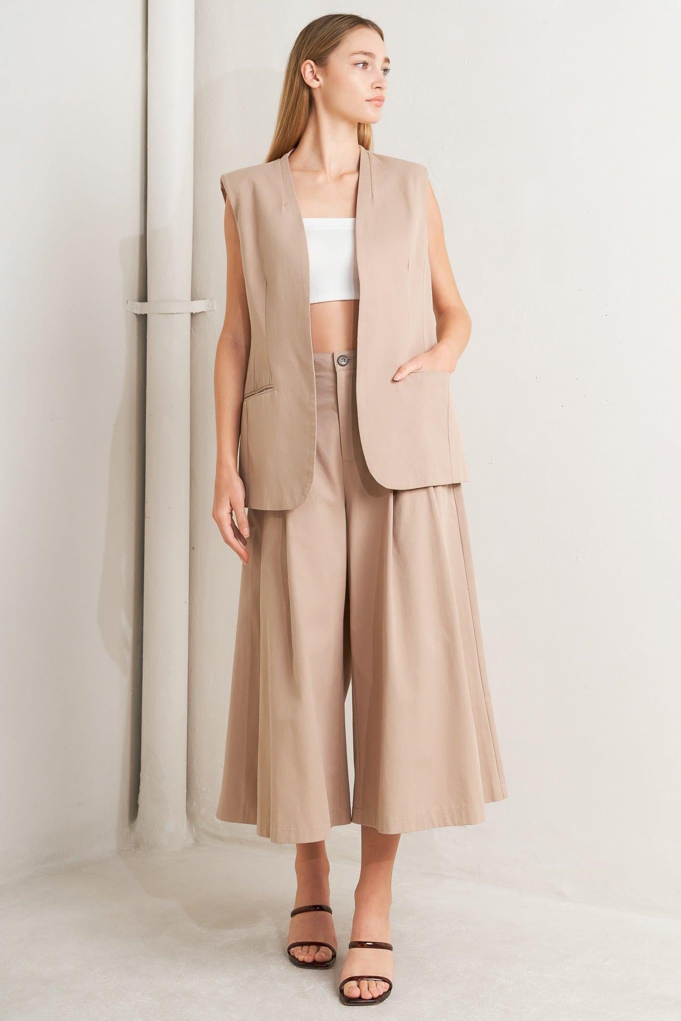 Elegant Pleat Woven Midi Vest