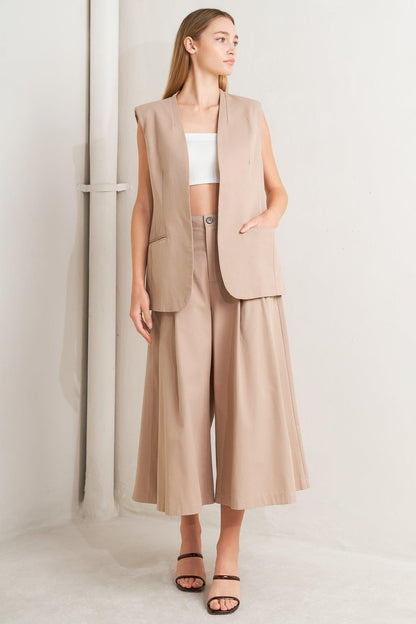 Elegant Pleat Woven Midi Vest
