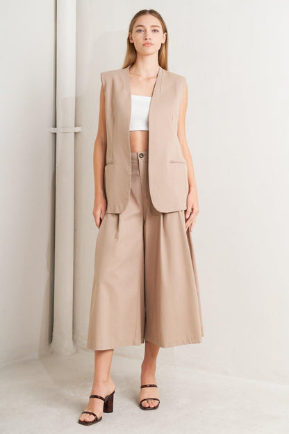 Elegant Pleat Woven Midi Vest
