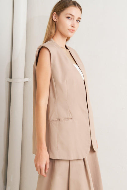 Elegant Pleat Woven Midi Vest