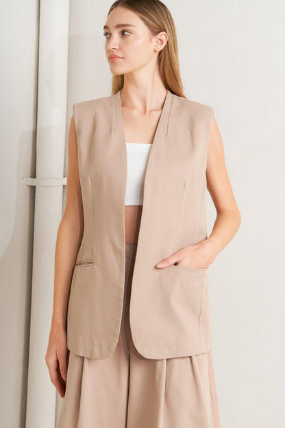 Elegant Pleat Woven Midi Vest