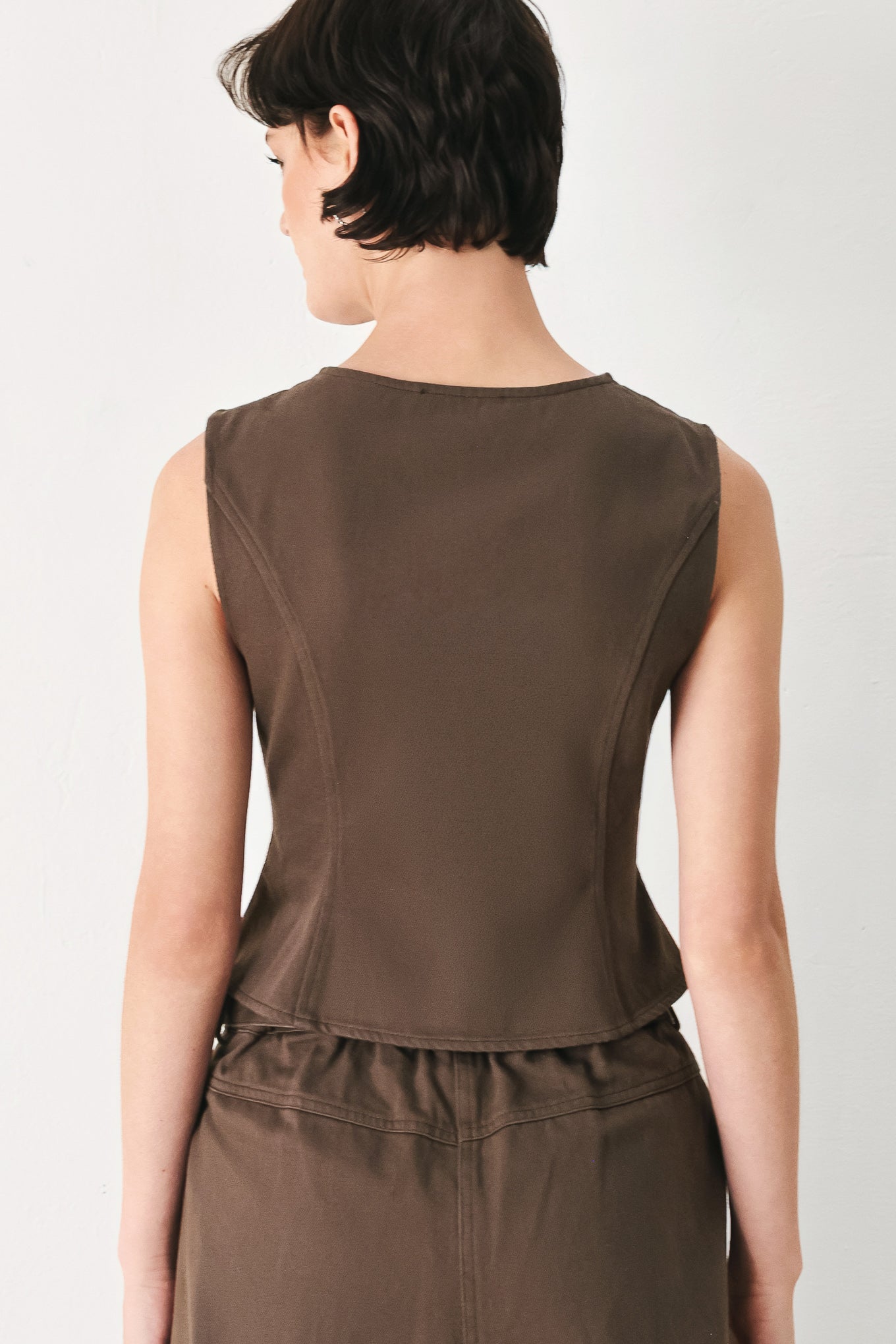 Brown Button Up Vest Top