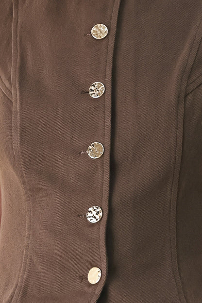Brown Button Up Vest Top