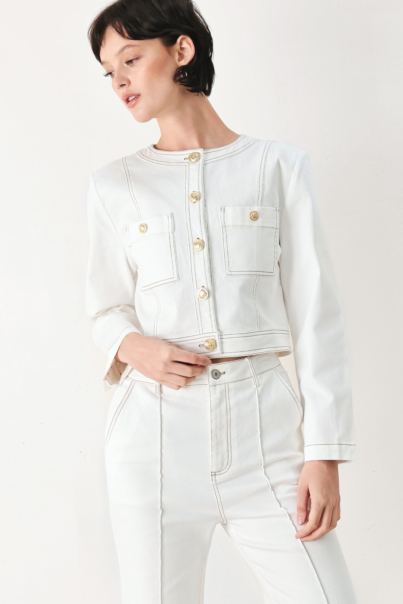 White Cotton Cropped Jacket