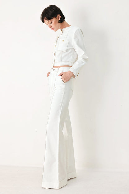 White Cotton Cropped Jacket