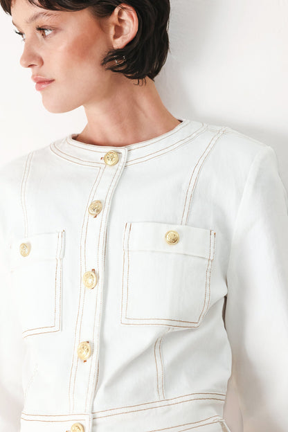White Cotton Cropped Jacket