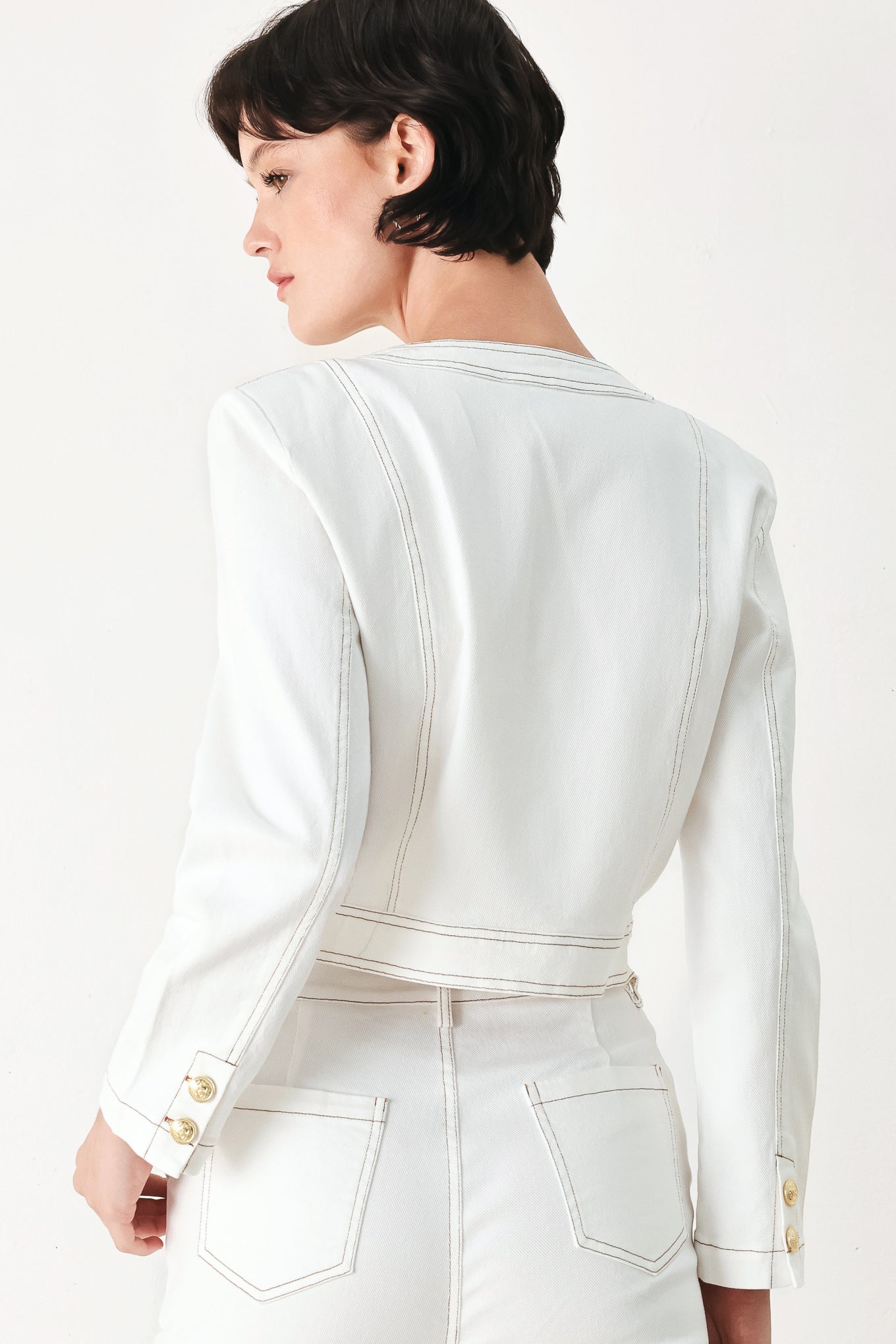 White Cotton Cropped Jacket