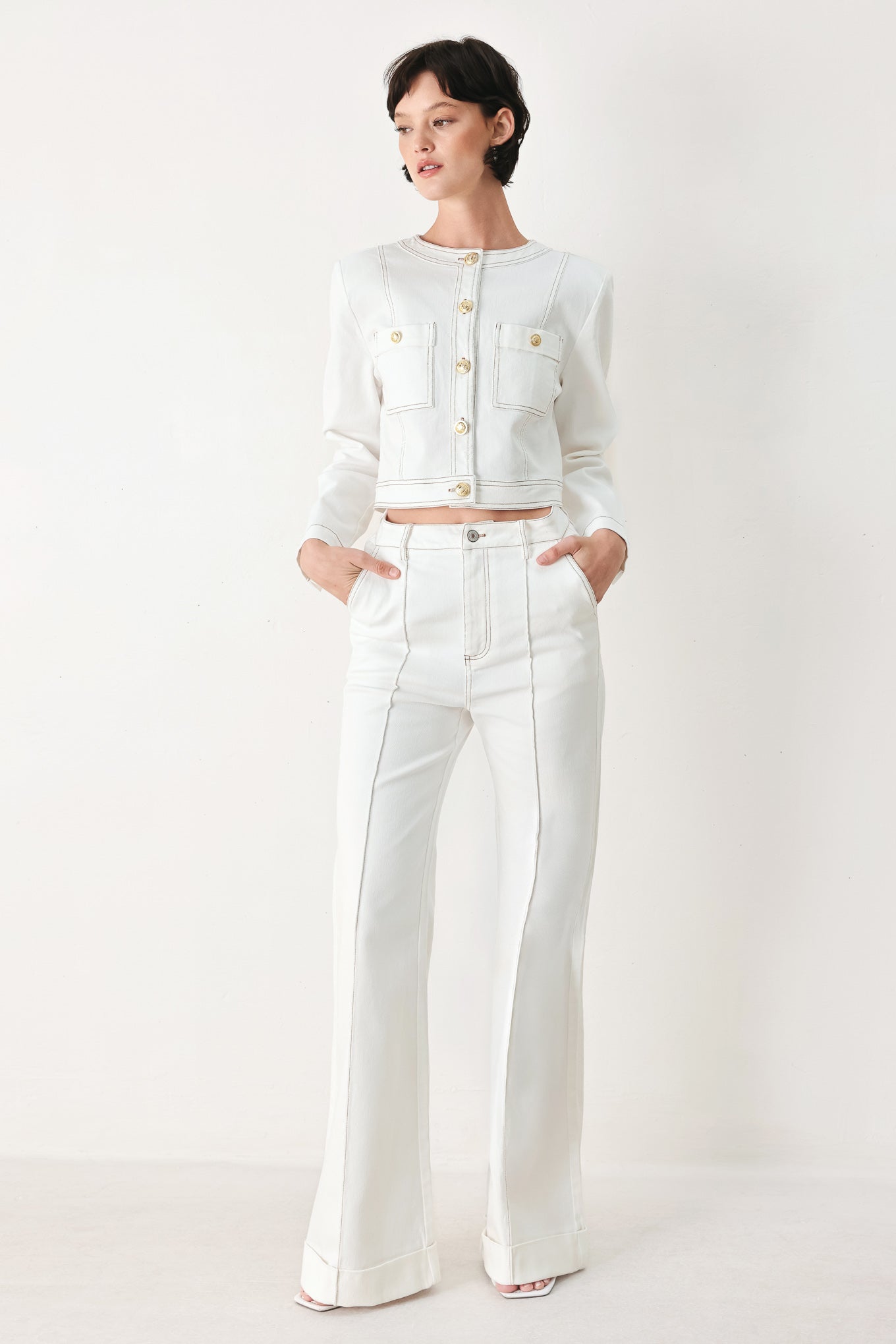 White Cotton Cropped Jacket