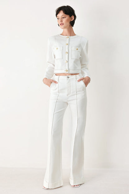 White Cotton Cropped Jacket