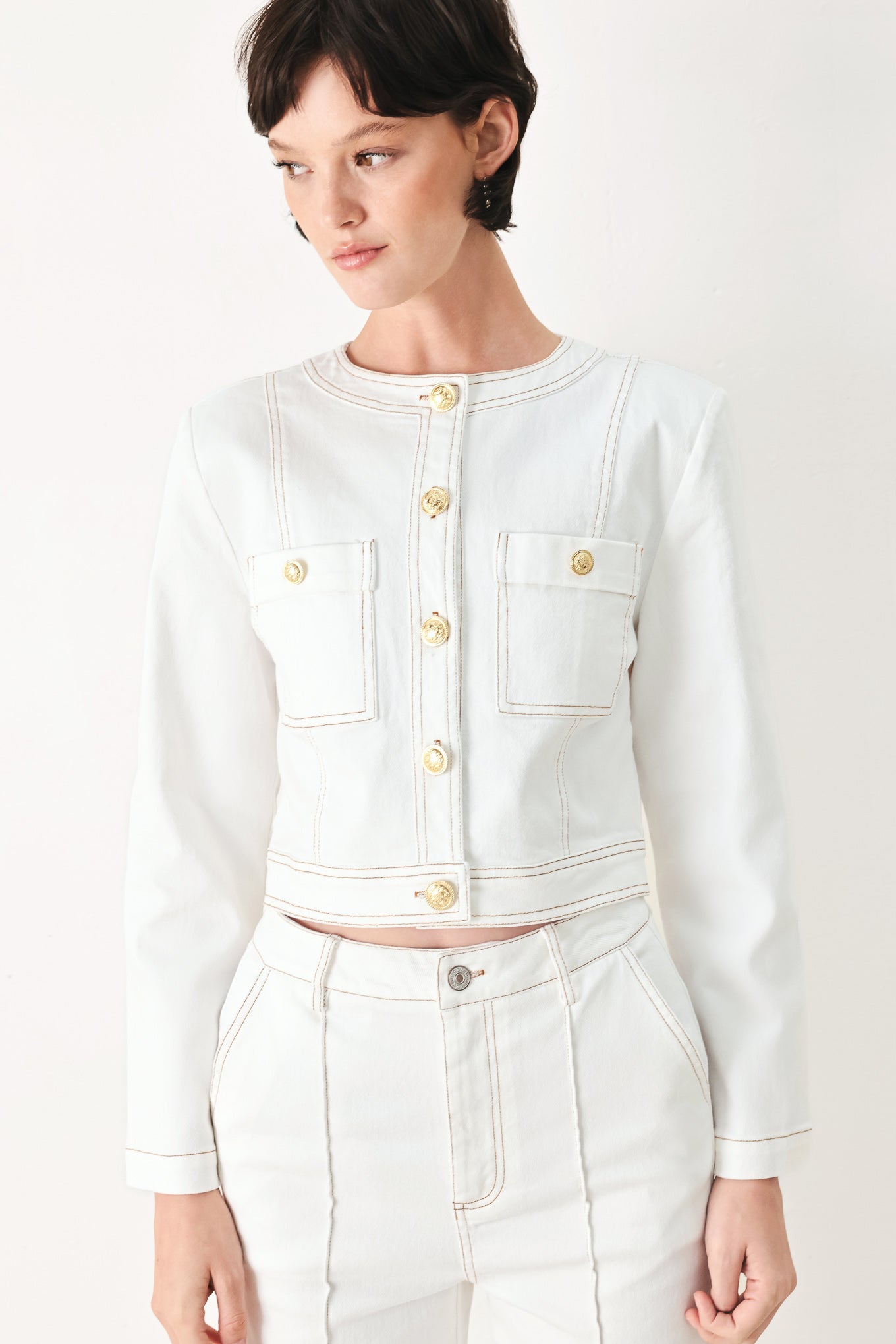 White Cotton Cropped Jacket