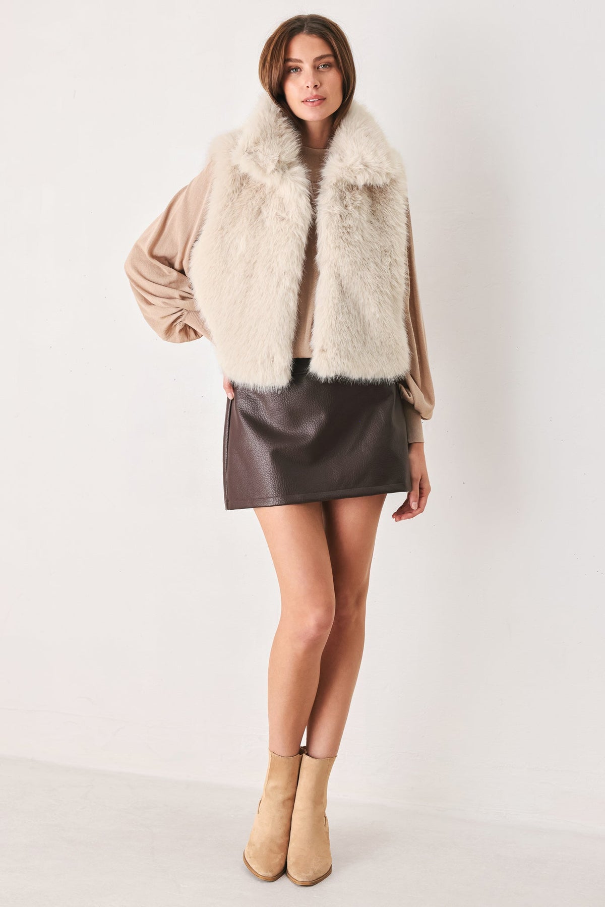 Chocolate Brown Faux Fur Vest with Lined Sleeveless Design