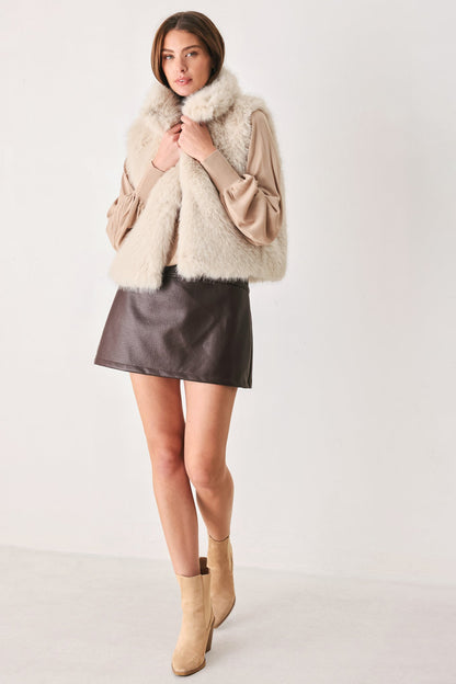 Chocolate Brown Faux Fur Vest with Lined Sleeveless Design