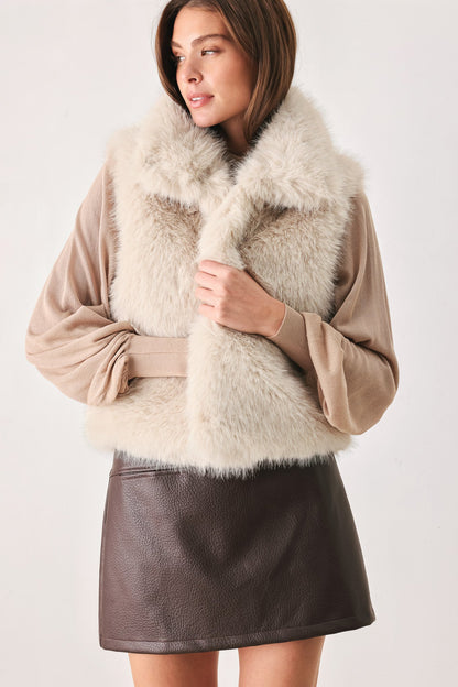 Chocolate Brown Faux Fur Vest with Lined Sleeveless Design