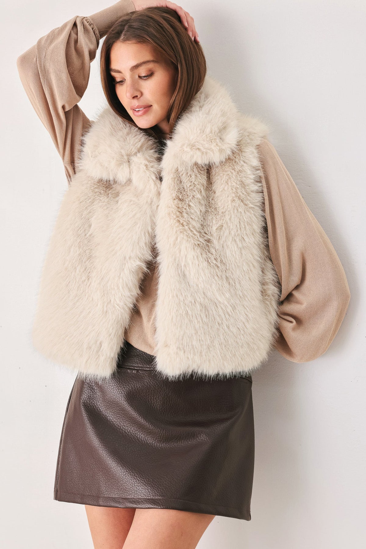 Chocolate Brown Faux Fur Vest with Lined Sleeveless Design