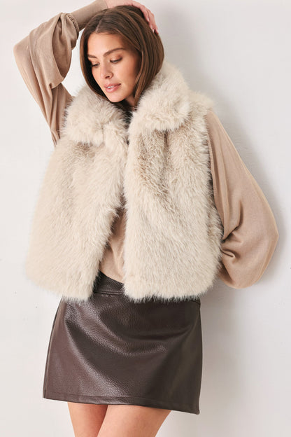 Chocolate Brown Faux Fur Vest with Lined Sleeveless Design