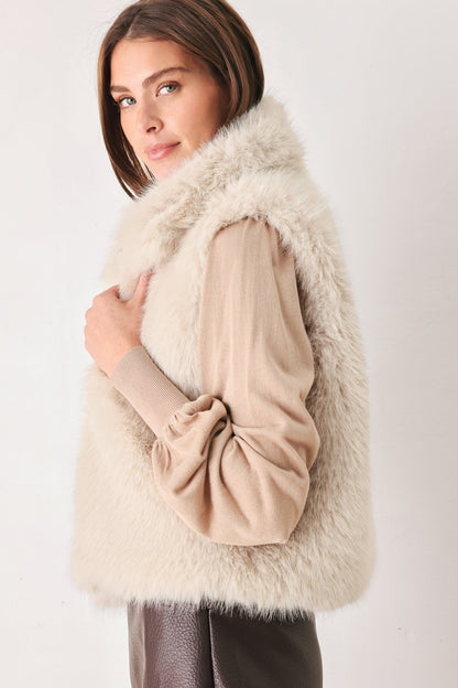 Chocolate Brown Faux Fur Vest with Lined Sleeveless Design