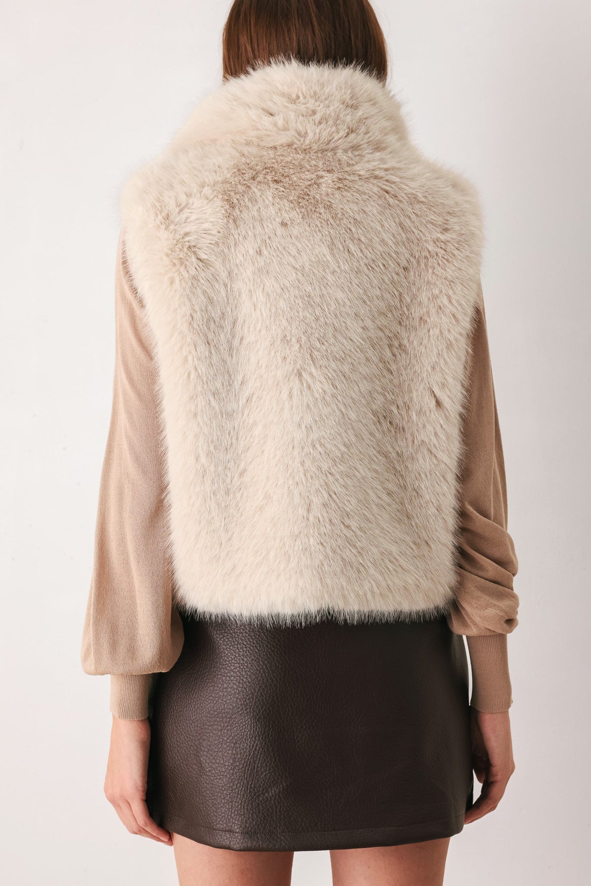 Chocolate Brown Faux Fur Vest with Lined Sleeveless Design