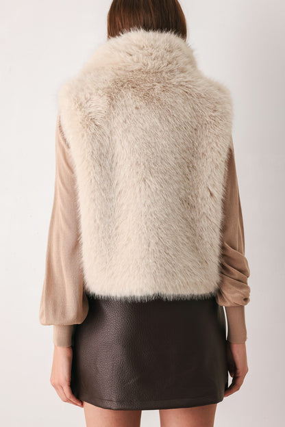 Chocolate Brown Faux Fur Vest with Lined Sleeveless Design