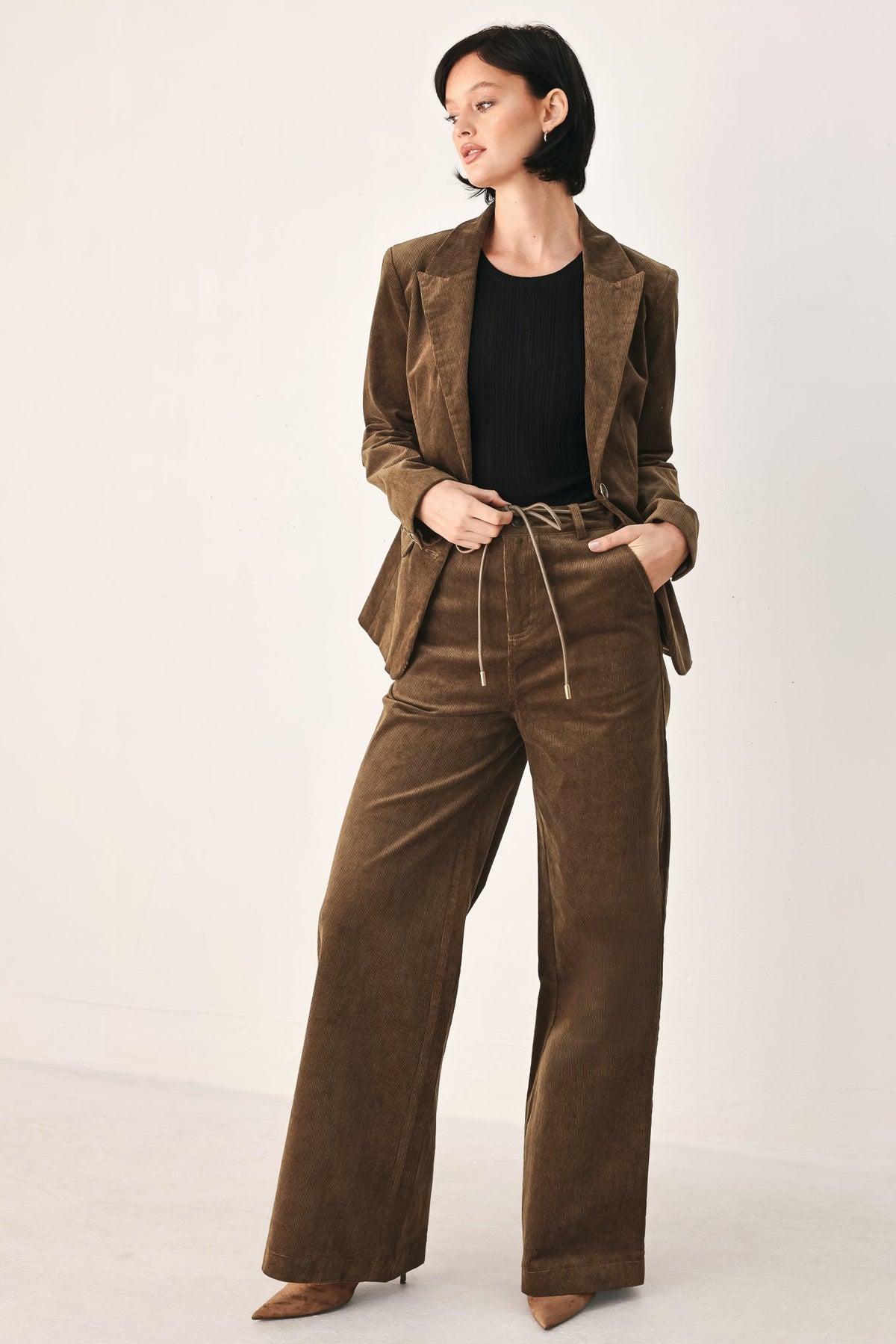 Brown Corduroy Blazer with Structured Tailored Fit