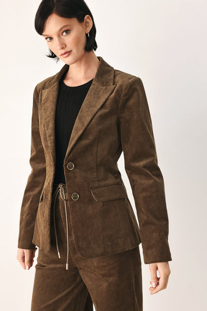 Brown Corduroy Blazer with Structured Tailored Fit