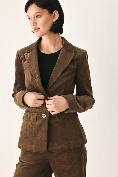 Brown Corduroy Blazer with Structured Tailored Fit