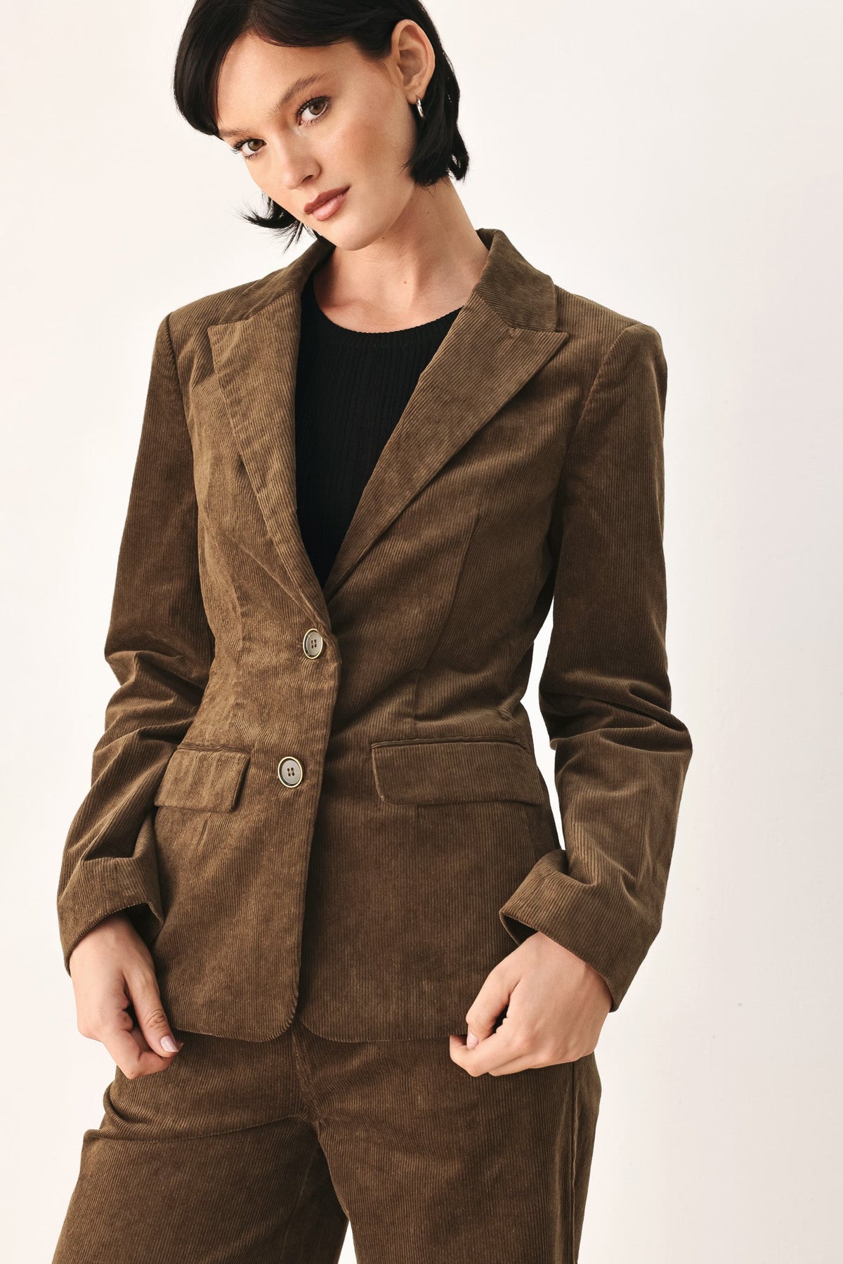 Brown Corduroy Blazer with Structured Tailored Fit