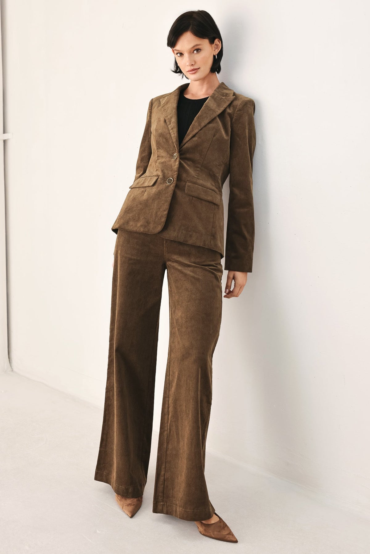 Brown Corduroy Blazer with Structured Tailored Fit