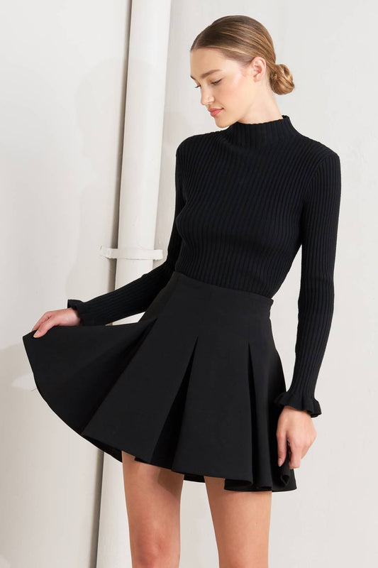 Pleated Black Mini Skirt