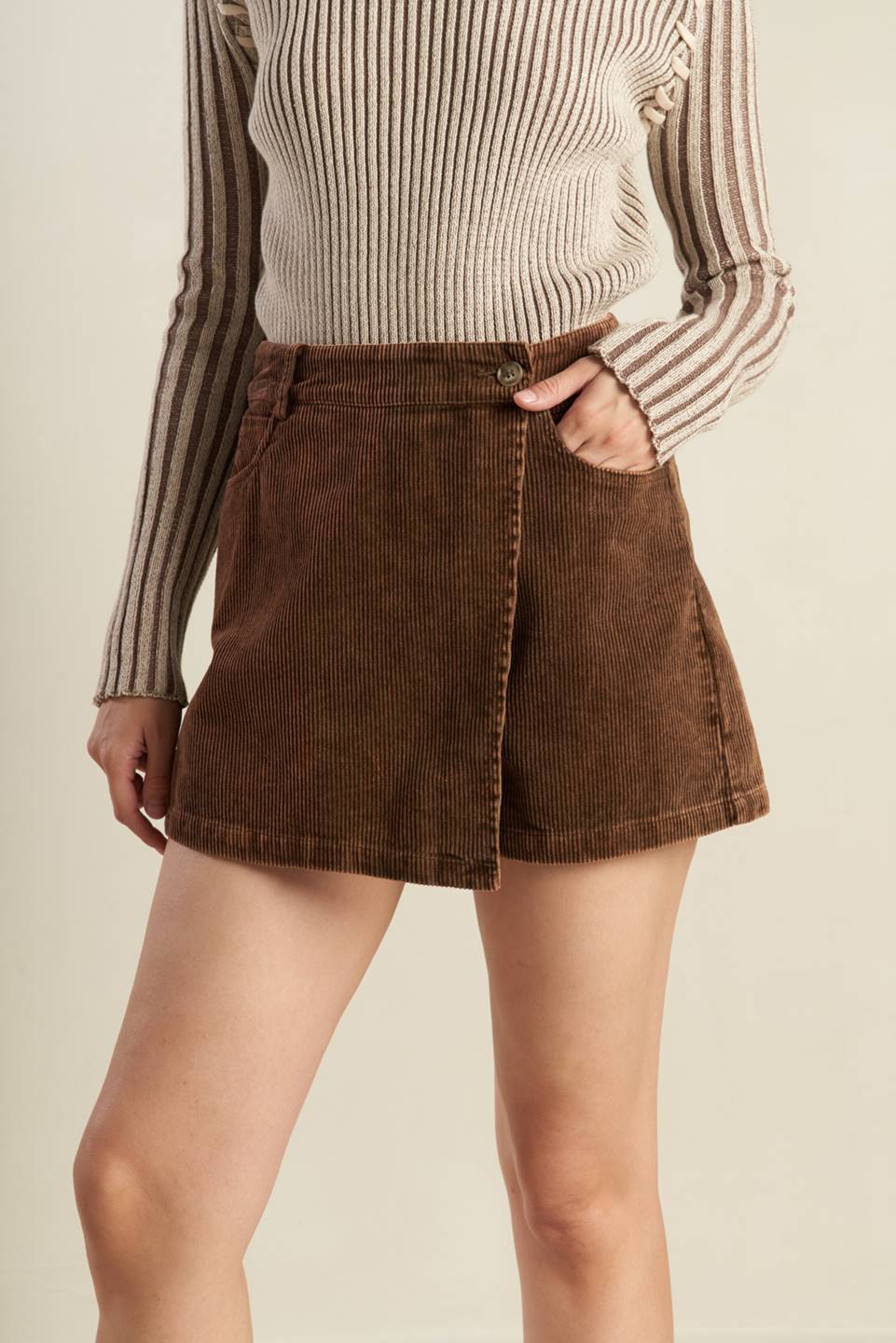 BROWN Washed Corduroy Mini Skirt | Trendy Skirts Outfit Idea for Women by Ro + Ivy | Elevated Basics, Modern Comfort & Style