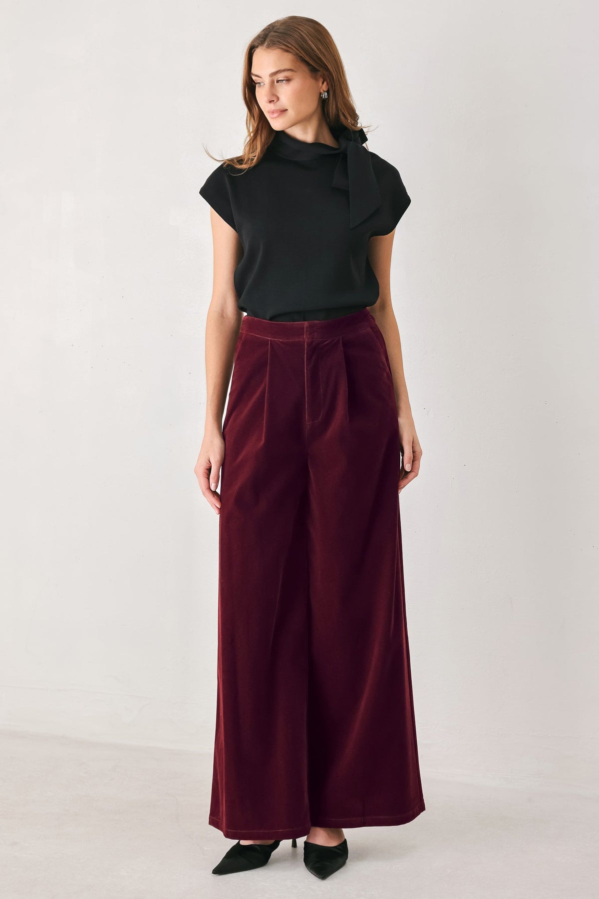 Brown Velvet Wide-Leg Pants