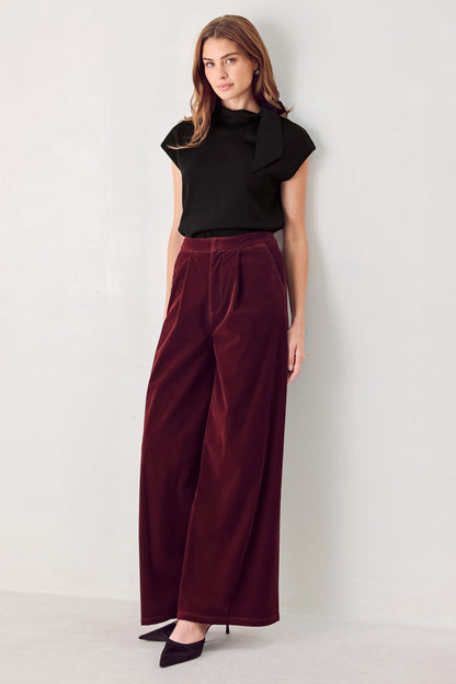 Brown Velvet Wide-Leg Pants