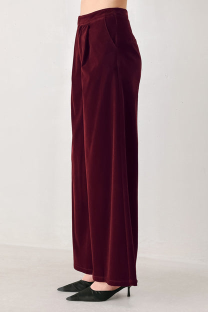 Brown Velvet Wide-Leg Pants
