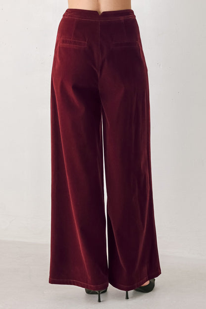 Brown Velvet Wide-Leg Pants