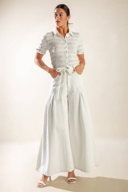 White Wide Leg Boho Pants | Trendy Pants Outfit Idea for Women by Ro + Ivy | Elevated Basics, Modern Comfort & Style