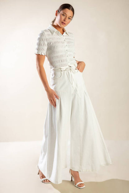 White Wide Leg Boho Pants | Trendy Pants Outfit Idea for Women by Ro + Ivy | Elevated Basics, Modern Comfort & Style