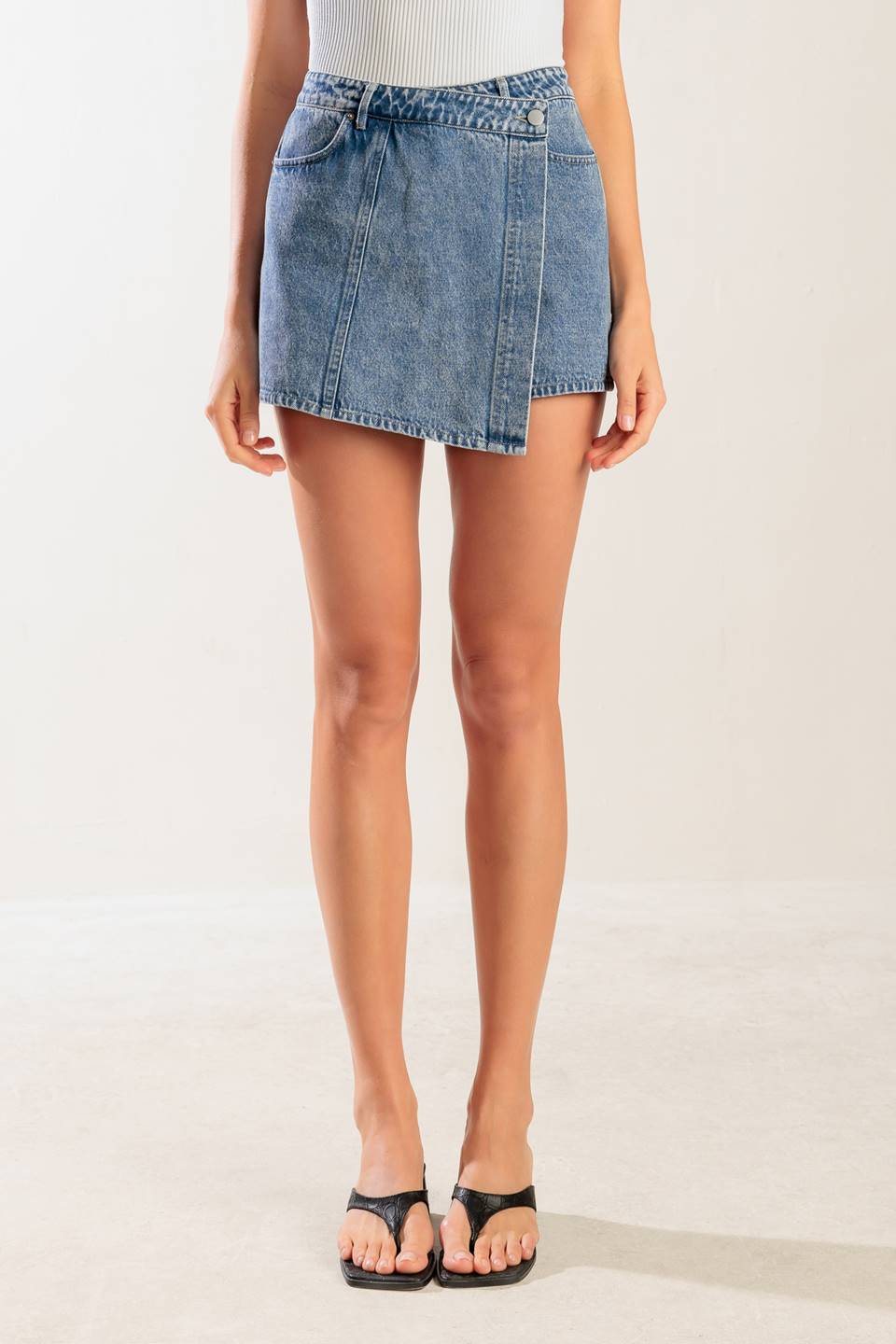 Denim Blue Mini Summer Skort | Trendy Skorts Outfit Idea for Women by Ro + Ivy | Elevated Basics, Modern Comfort & Style