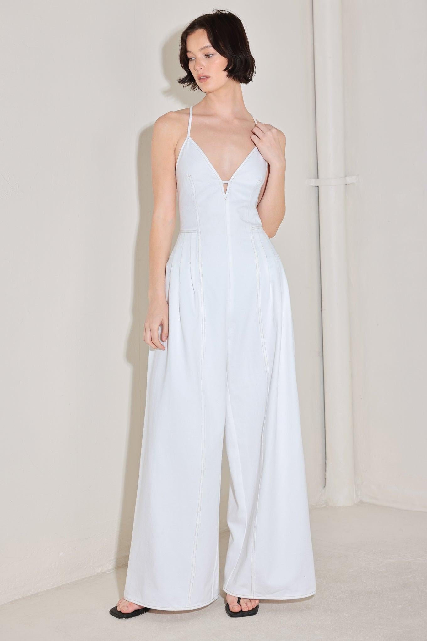Lightweight Pleated V-Neck Cami Jumpsuit