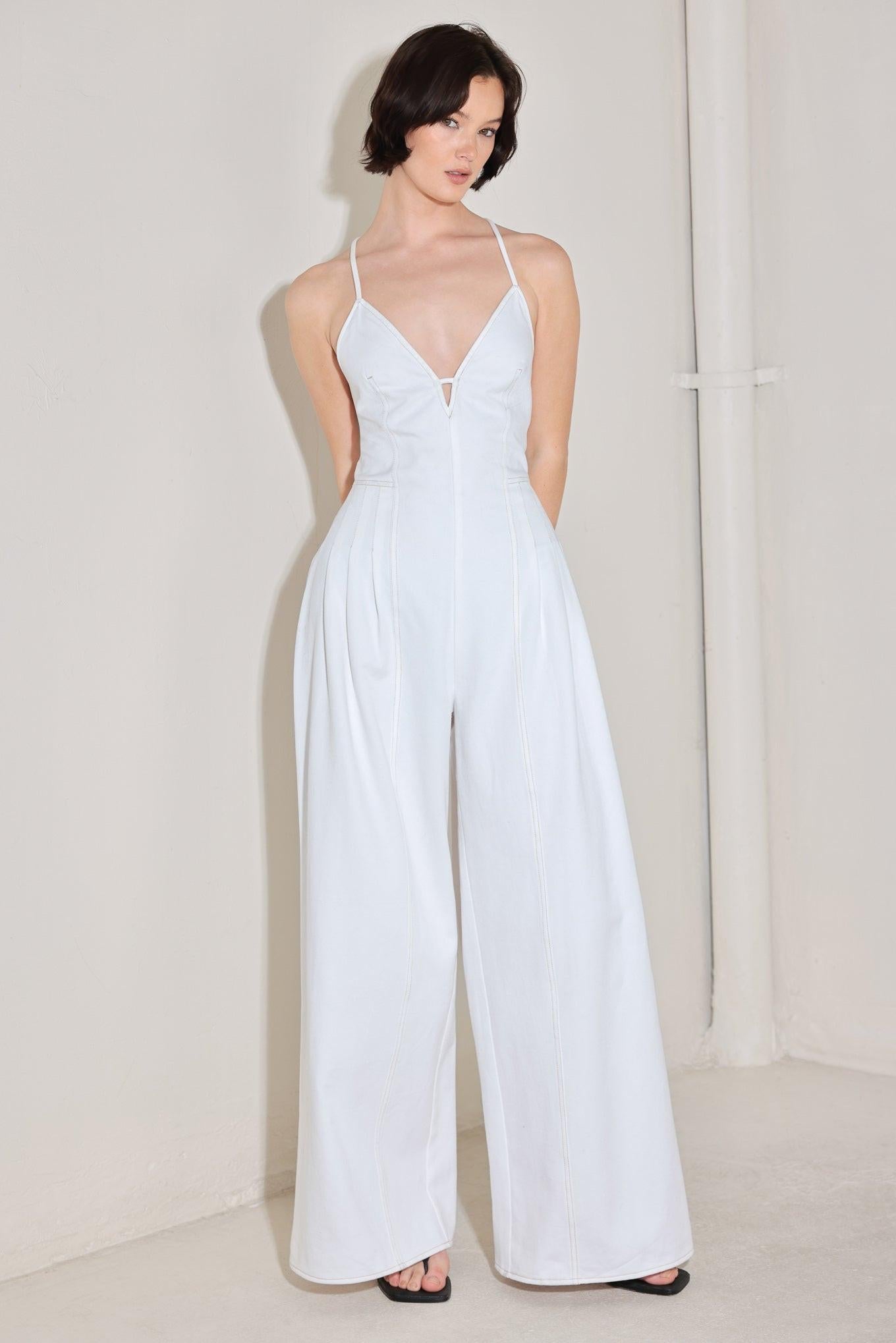 Lightweight Pleated V-Neck Cami Jumpsuit