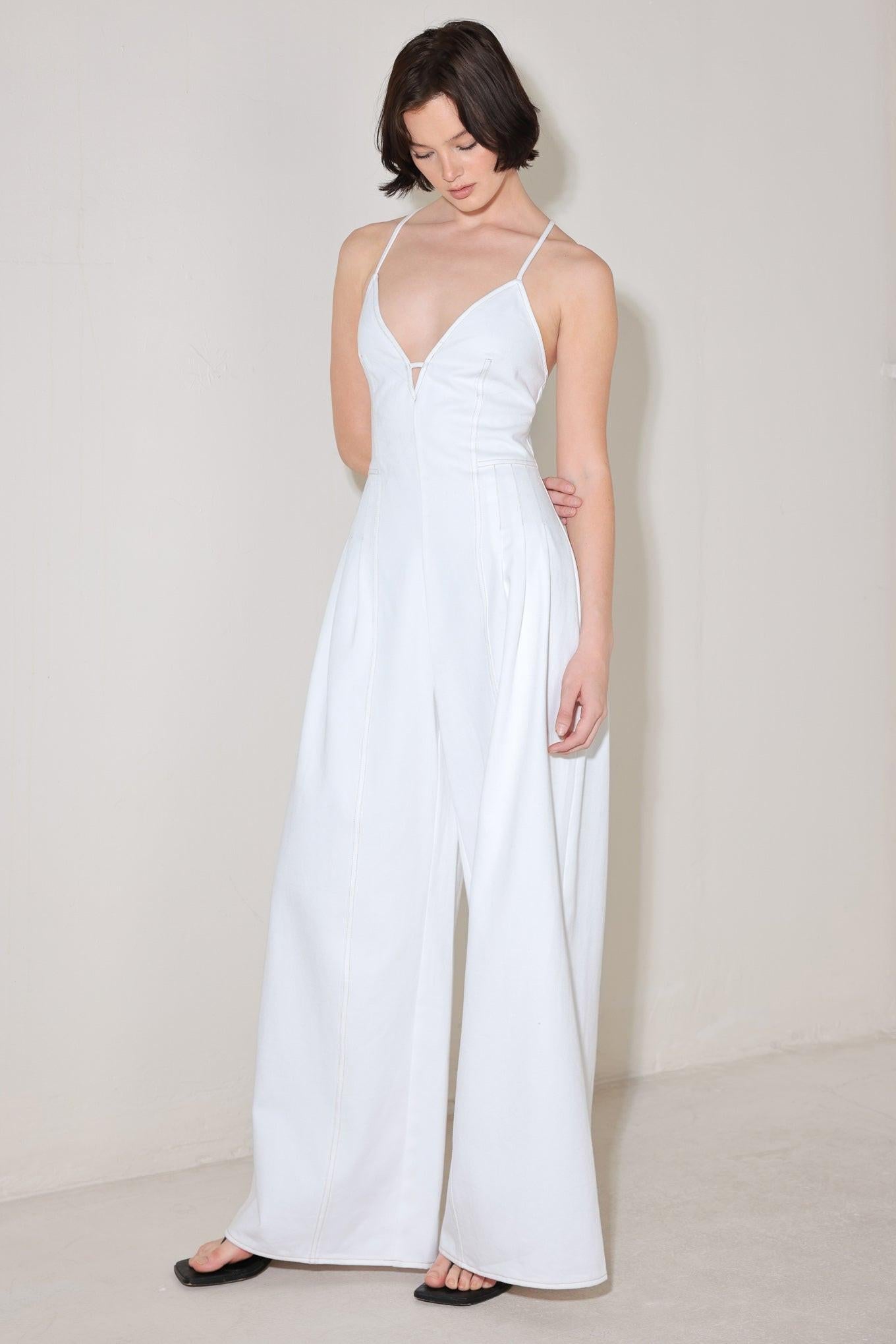 Lightweight Pleated V-Neck Cami Jumpsuit
