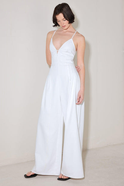 Lightweight Pleated V-Neck Cami Jumpsuit