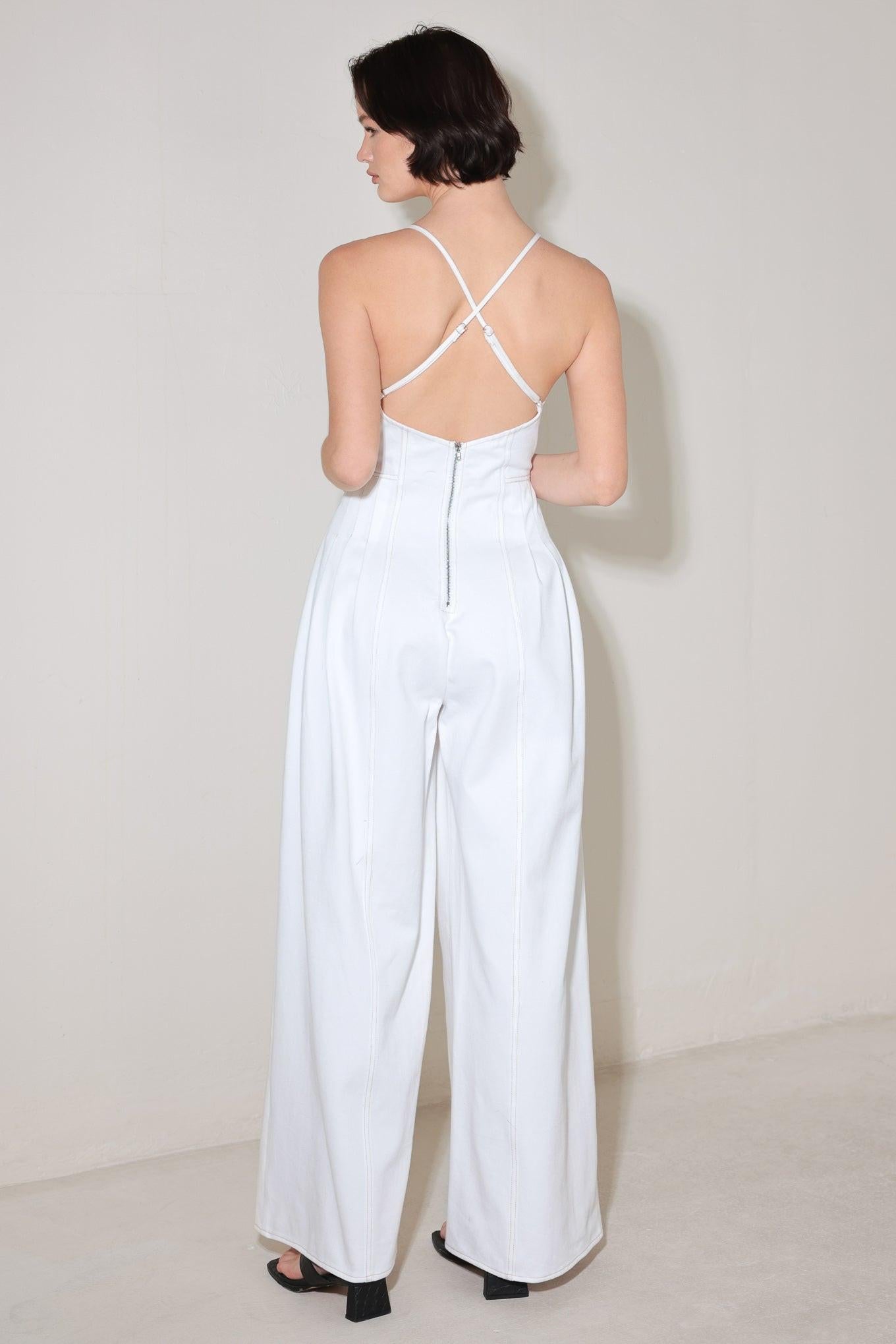 Lightweight Pleated V-Neck Cami Jumpsuit