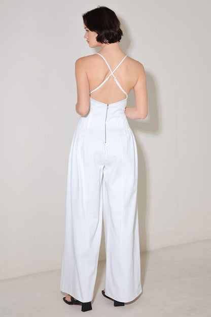 Lightweight Pleated V-Neck Cami Jumpsuit