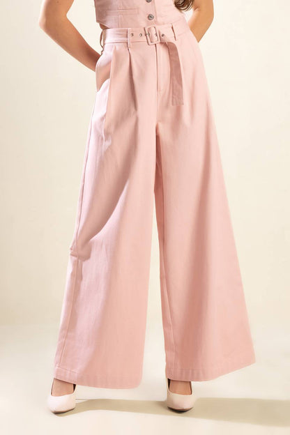 Wide Leg Pink Cotton Trouser Spring Pants | Trendy Pants Outfit Idea for Women by Ro + Ivy | Elevated Basics, Modern Comfort & Style