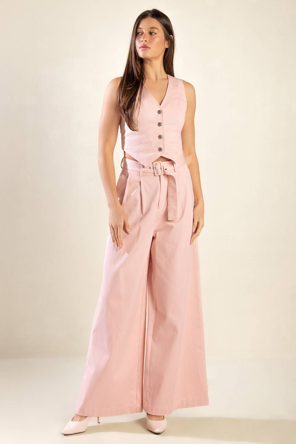 Wide Leg Pink Cotton Trouser Spring Pants | Trendy Pants Outfit Idea for Women by Ro + Ivy | Elevated Basics, Modern Comfort & Style