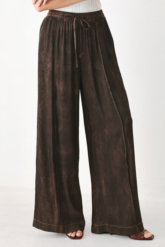 Brown Wide-Leg Lounge Pants with Pockets