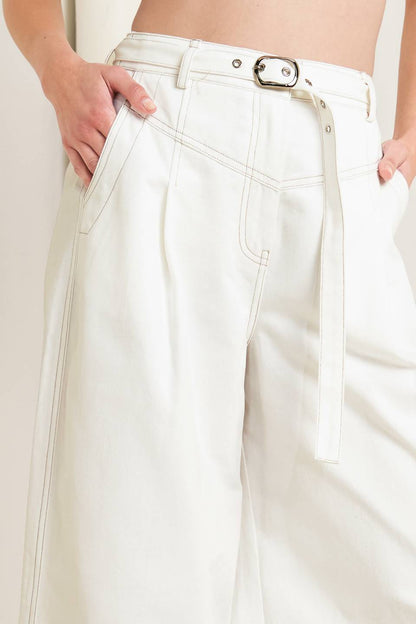 Front Pleat Wide Leg Cotton Pants with Belt | Trendy Pants Outfit Idea for Women by Ro + Ivy | Elevated Basics, Modern Comfort & Style
