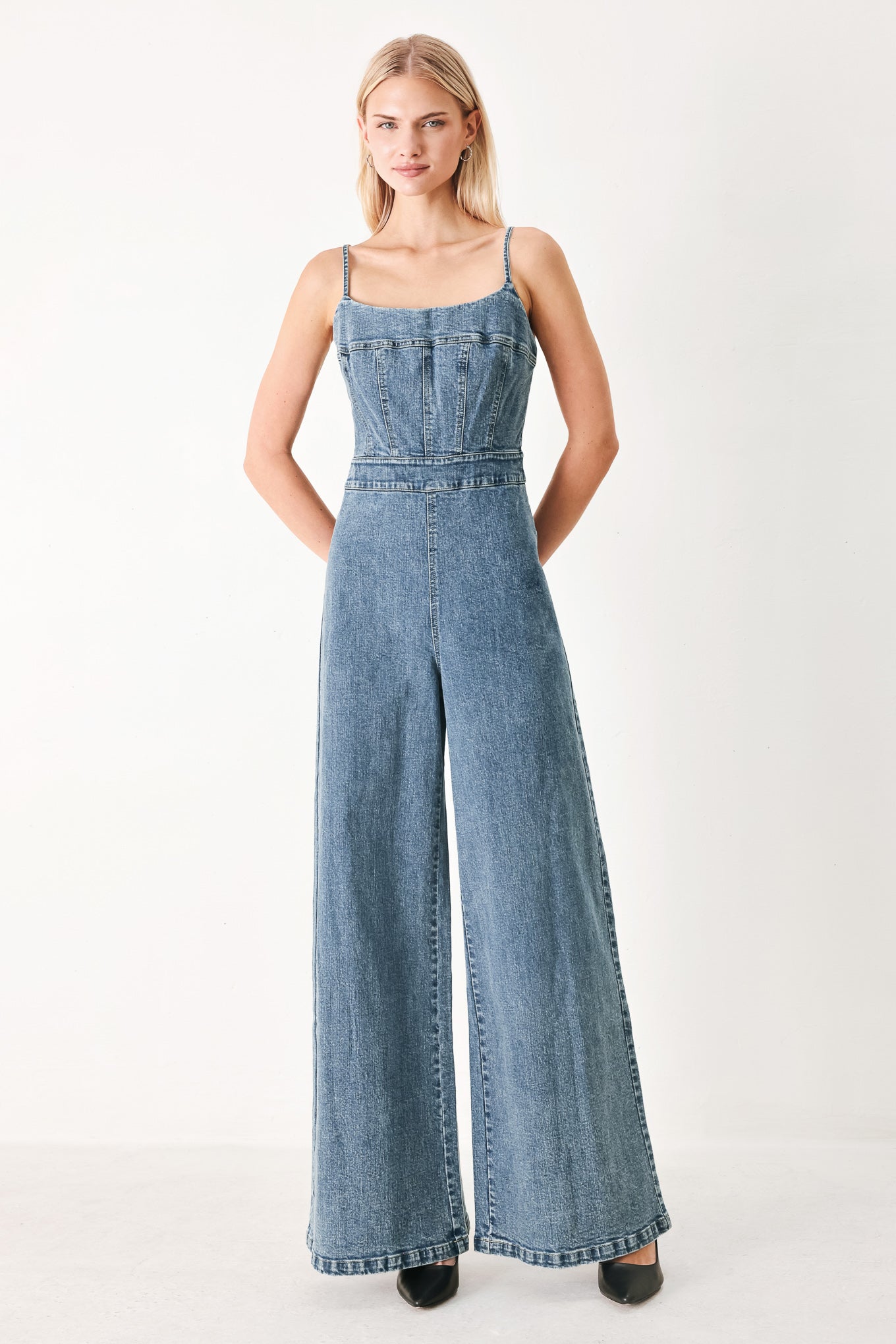 Wide-Leg Denim Jumpsuit
