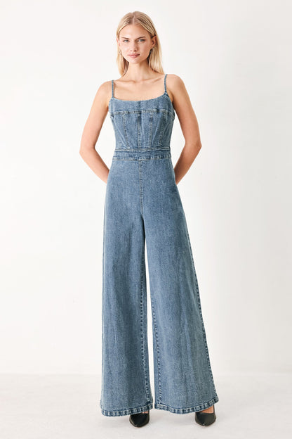 Wide-Leg Denim Jumpsuit