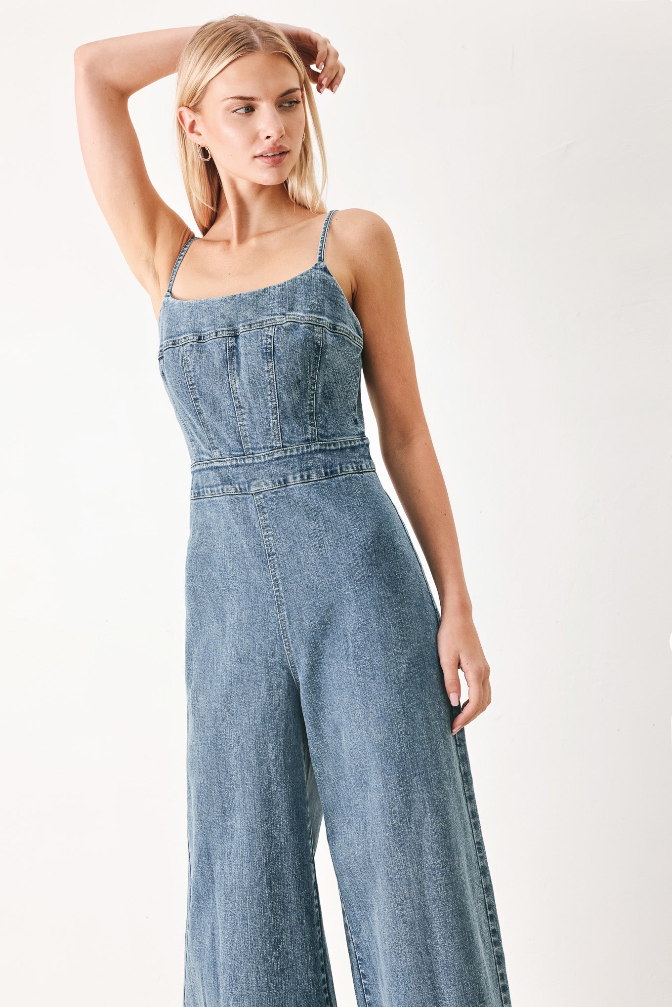 Wide-Leg Denim Jumpsuit